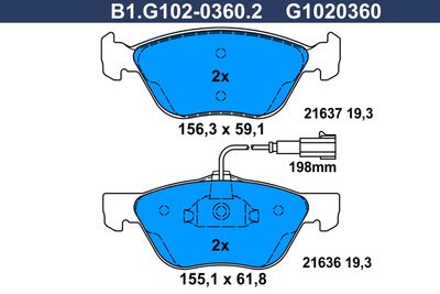 B1G10203602 GALFER Комплект тормозных колодок, дисковый тормоз