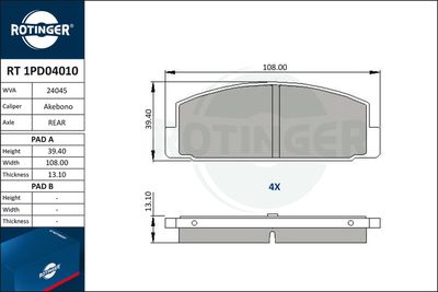 RT1PD04010 ROTINGER Комплект тормозных колодок, дисковый тормоз