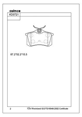 KD0721 ASIMCO Комплект тормозных колодок, дисковый тормоз