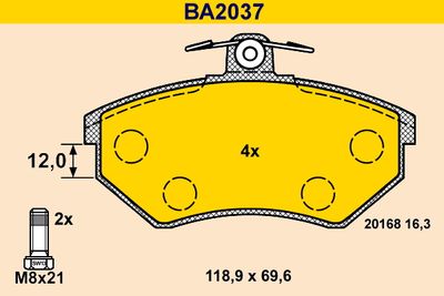 BA2037 BARUM Комплект тормозных колодок, дисковый тормоз