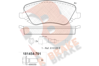 RB1454701 R BRAKE Комплект тормозных колодок, дисковый тормоз