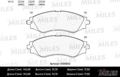 E500032 MILES Комплект тормозных колодок, дисковый тормоз