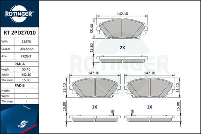 RT2PD27010 ROTINGER Комплект тормозных колодок, дисковый тормоз