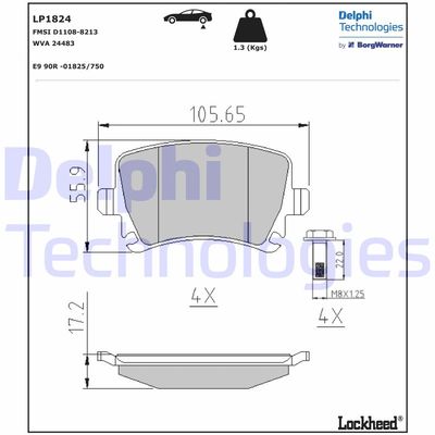 LP1824 DELPHI Комплект тормозных колодок, дисковый тормоз