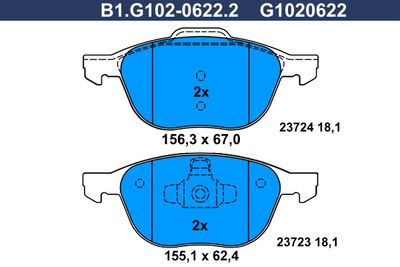 B1G10206222 GALFER Комплект тормозных колодок, дисковый тормоз