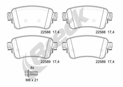 225880070300 BRECK Комплект тормозных колодок, дисковый тормоз