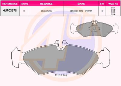 4UP03678 4u Комплект тормозных колодок, дисковый тормоз