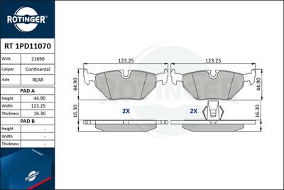 RT1PD11070 ROTINGER Комплект тормозных колодок, дисковый тормоз