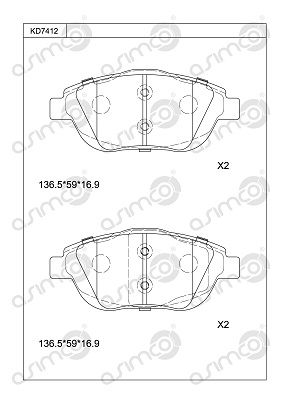 KD7412 ASIMCO Комплект тормозных колодок, дисковый тормоз