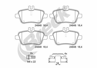 248480070410 BRECK Комплект тормозных колодок, дисковый тормоз