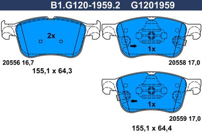 B1G12019592 GALFER Комплект тормозных колодок, дисковый тормоз