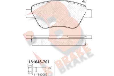 RB1648701 R BRAKE Комплект тормозных колодок, дисковый тормоз