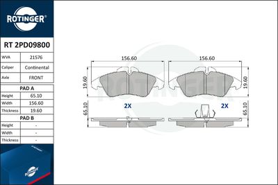 RT2PD09800 ROTINGER Комплект тормозных колодок, дисковый тормоз