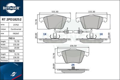 RT2PD18252 ROTINGER Комплект тормозных колодок, дисковый тормоз