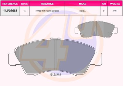 4UP03686 4u Комплект тормозных колодок, дисковый тормоз