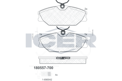 180557700 ICER Комплект тормозных колодок, дисковый тормоз
