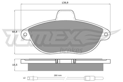 TX1335 TOMEX Brakes Комплект тормозных колодок, дисковый тормоз