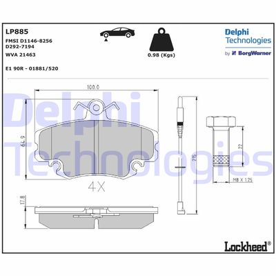 LP885 DELPHI Комплект тормозных колодок, дисковый тормоз