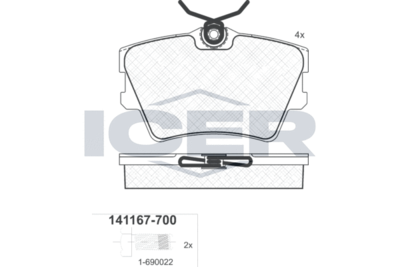 141167700 ICER Комплект тормозных колодок, дисковый тормоз