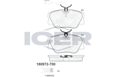 180972700 ICER Комплект тормозных колодок, дисковый тормоз