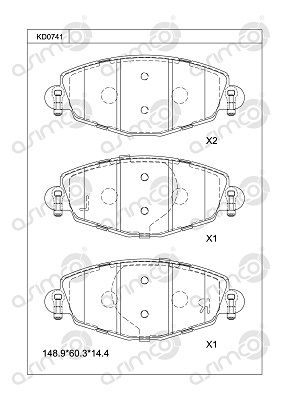 KD0741 ASIMCO Комплект тормозных колодок, дисковый тормоз