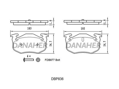 DBP836 DANAHER Комплект тормозных колодок, дисковый тормоз