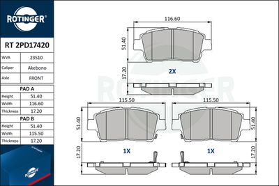 RT2PD17420 ROTINGER Комплект тормозных колодок, дисковый тормоз