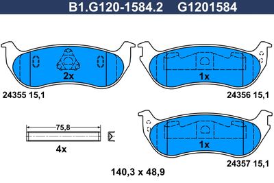 B1G12015842 GALFER Комплект тормозных колодок, дисковый тормоз