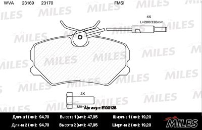 E100128 MILES Комплект тормозных колодок, дисковый тормоз