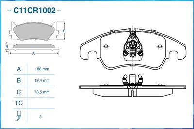 C11CR1002 CWORKS Комплект тормозных колодок, дисковый тормоз