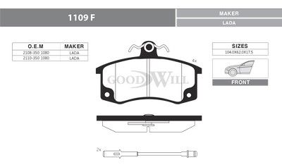 1109F GOODWILL Комплект тормозных колодок, дисковый тормоз