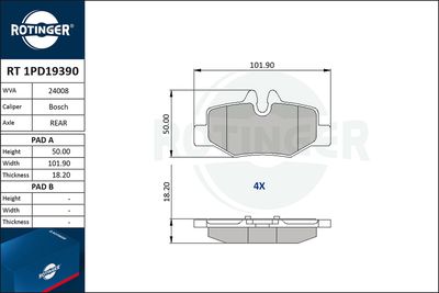 RT1PD19390 ROTINGER Комплект тормозных колодок, дисковый тормоз