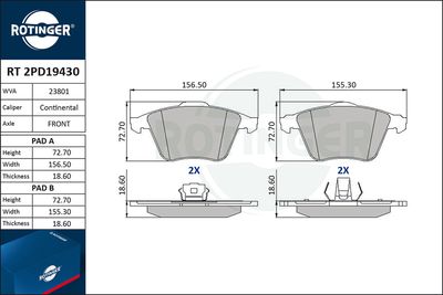 RT2PD19430 ROTINGER Комплект тормозных колодок, дисковый тормоз