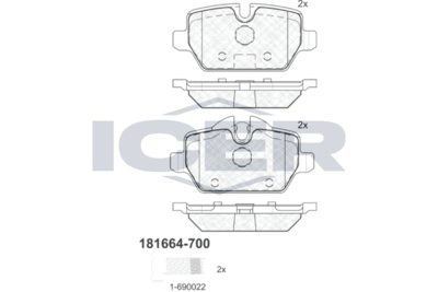 181664700 ICER Комплект тормозных колодок, дисковый тормоз