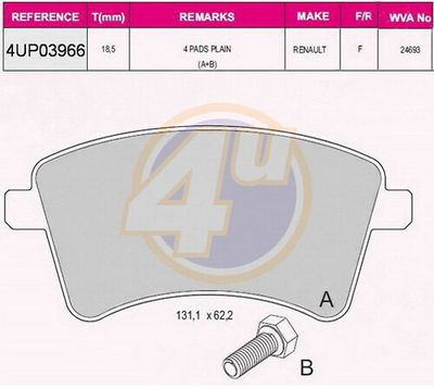 4UP03966 4u Комплект тормозных колодок, дисковый тормоз