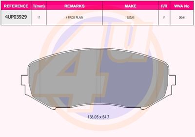 4UP03929 4u Комплект тормозных колодок, дисковый тормоз