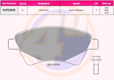 4UP03849 4u Комплект тормозных колодок, дисковый тормоз