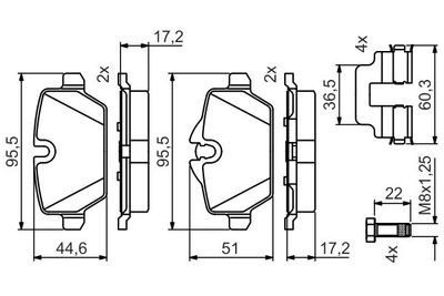 0986495477 BOSCH Комплект тормозных колодок, дисковый тормоз