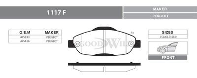 1117F GOODWILL Комплект тормозных колодок, дисковый тормоз