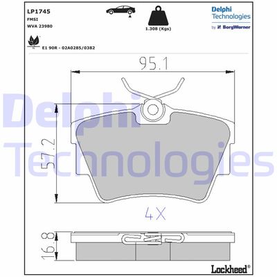 LP1745 DELPHI Комплект тормозных колодок, дисковый тормоз