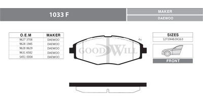 1033F GOODWILL Комплект тормозных колодок, дисковый тормоз