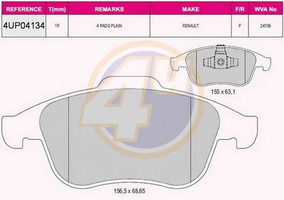 4UP04134 4u Комплект тормозных колодок, дисковый тормоз