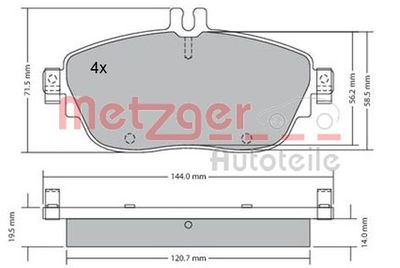 1170215 METZGER Комплект тормозных колодок, дисковый тормоз