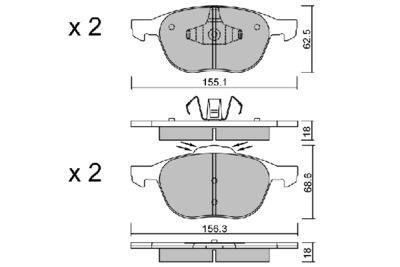 BPFO1016 AISIN Комплект тормозных колодок, дисковый тормоз