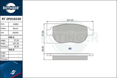 RT2PD16530 ROTINGER Комплект тормозных колодок, дисковый тормоз