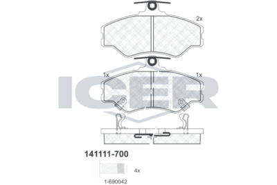 141111700 ICER Комплект тормозных колодок, дисковый тормоз