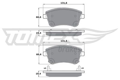 TX1653 TOMEX Brakes Комплект тормозных колодок, дисковый тормоз