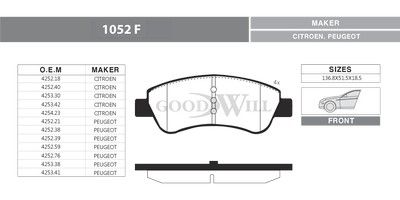 1052F GOODWILL Комплект тормозных колодок, дисковый тормоз