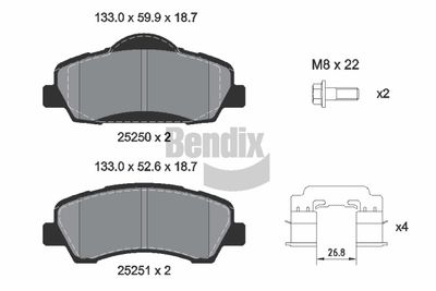 BPD2447 BENDIX Braking Комплект тормозных колодок, дисковый тормоз