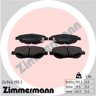 249461951 ZIMMERMANN Комплект тормозных колодок, дисковый тормоз